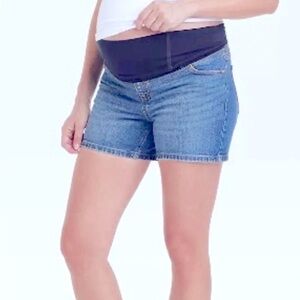 Ingrid & Isabel Maternity Over Belly MIDI Jean Shorts, Blue, Size 4, NWT